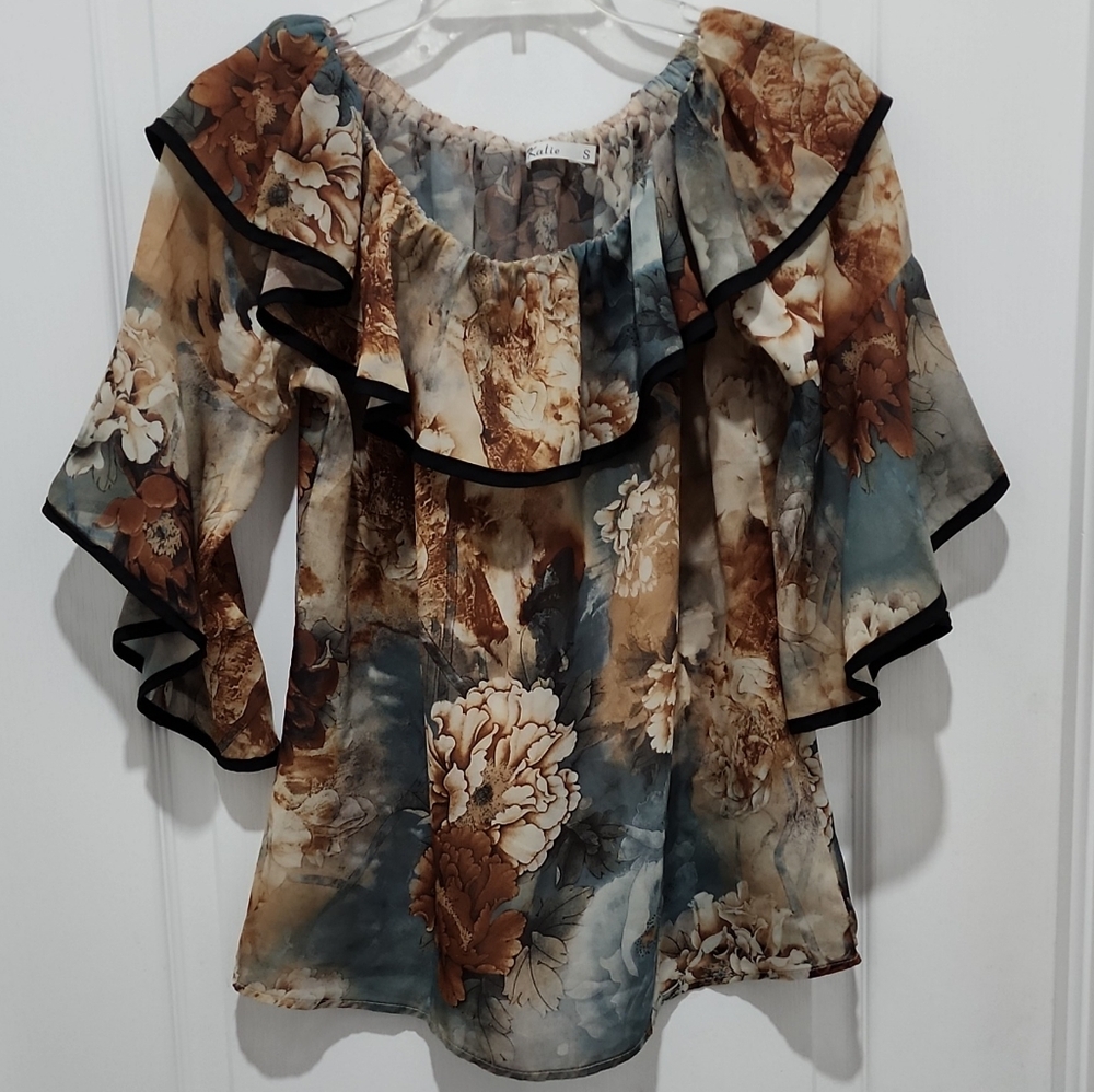Katie Floral Off-Shoulder Sheer Women Top #A0006